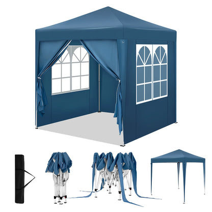 Partytent - Easy up Partytent - Pop-up Paviljoen - Opvouwbare - Verstelbare Hoogte - Waterdicht - UV - Bescherming - 2x2m - 4 Zijwanden - Blauw - QUORE