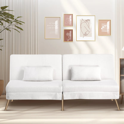 Hoekbank Met Slaapfunctie – 3-Zitsbank – Slaapbank – Loungebank – Verstelbare Rugleuning – Katoenen Fluweel – Metalen Frame - Wit