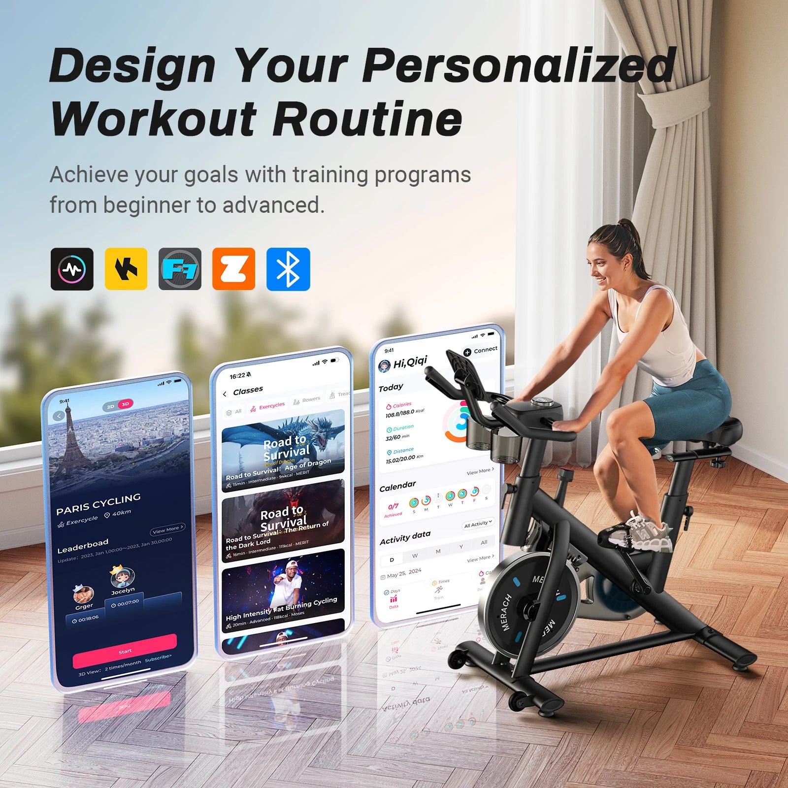 Hometrainer – Fitnessfiets – Indoor Bike – Fietstrainer – Conditietrainer – Stil Met Riemaandrijving – Verstelbaar Zadel & Stuur - QUORE
