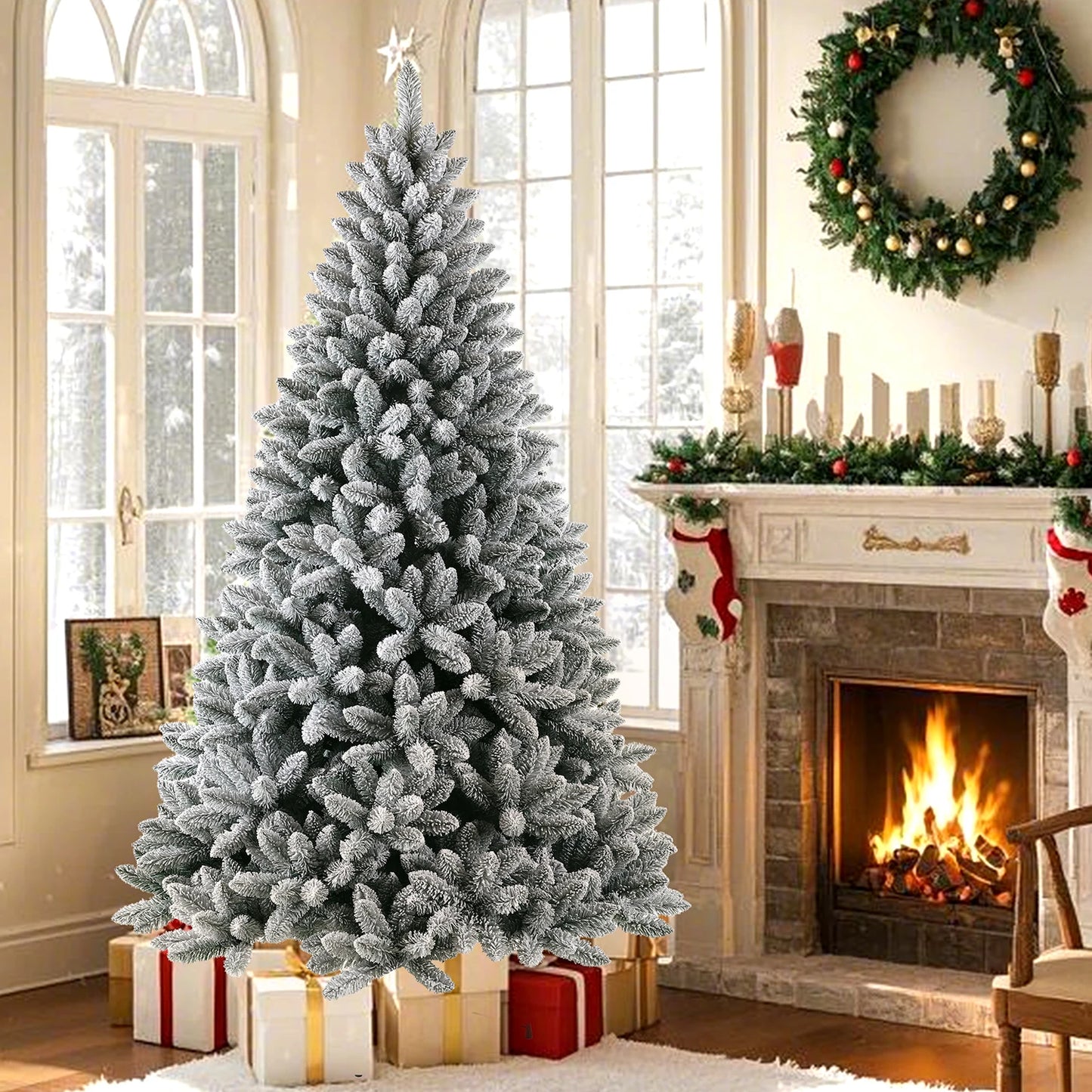 Witte Kunstkerstboom – Kunstkerstboom – Nephboom – Kerstboom Met Sneeuweffect – Winterboom – 210 cm Hoog – 100% PVC Met 1381 Takpunten & Metalen Standaard
