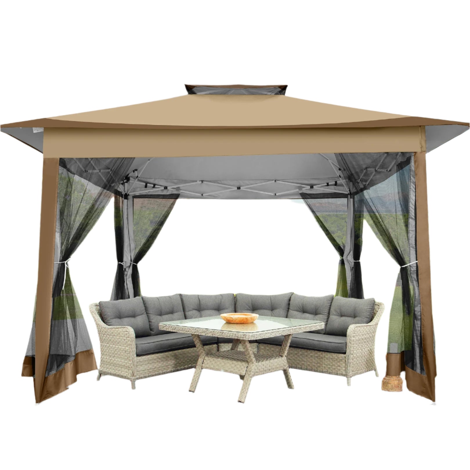 Paviljoen – Tuinpaviljoen – Partytent – Overkapping – Schaduwdoek – Waterafstotend – UV-Bescherming - 3 x3 Meter - Bruin - QUORE