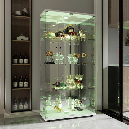Vitrinekast – Glazen Kast – Vitrine – Opbergkast – Boekenkast – Wit – 4 Glazen Planken – 8 Opbergvakken