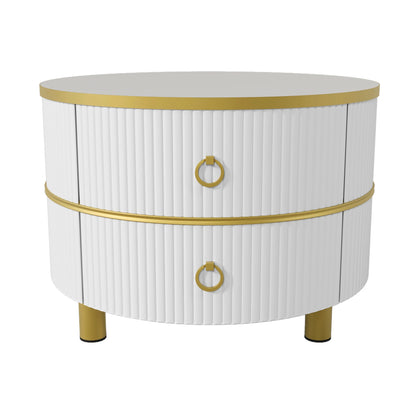 Salontafel - Set Van 2 Bijzettafels – Opbergtafel – Nachtkastje – Moderne Tafels – Marmerpatroon – Gouden Frame - Wit