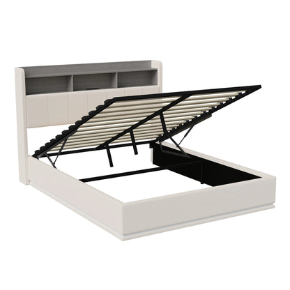Gestoffeerd tweepersoonsbed – Tweepersoonsbed met opbergruimte – Bedframe – Slaapbed – Led-bed – Grijs Velvet – 160x200 cm – Ingebouwde LED-lichtbar – Gasdrukveer opbergruimte