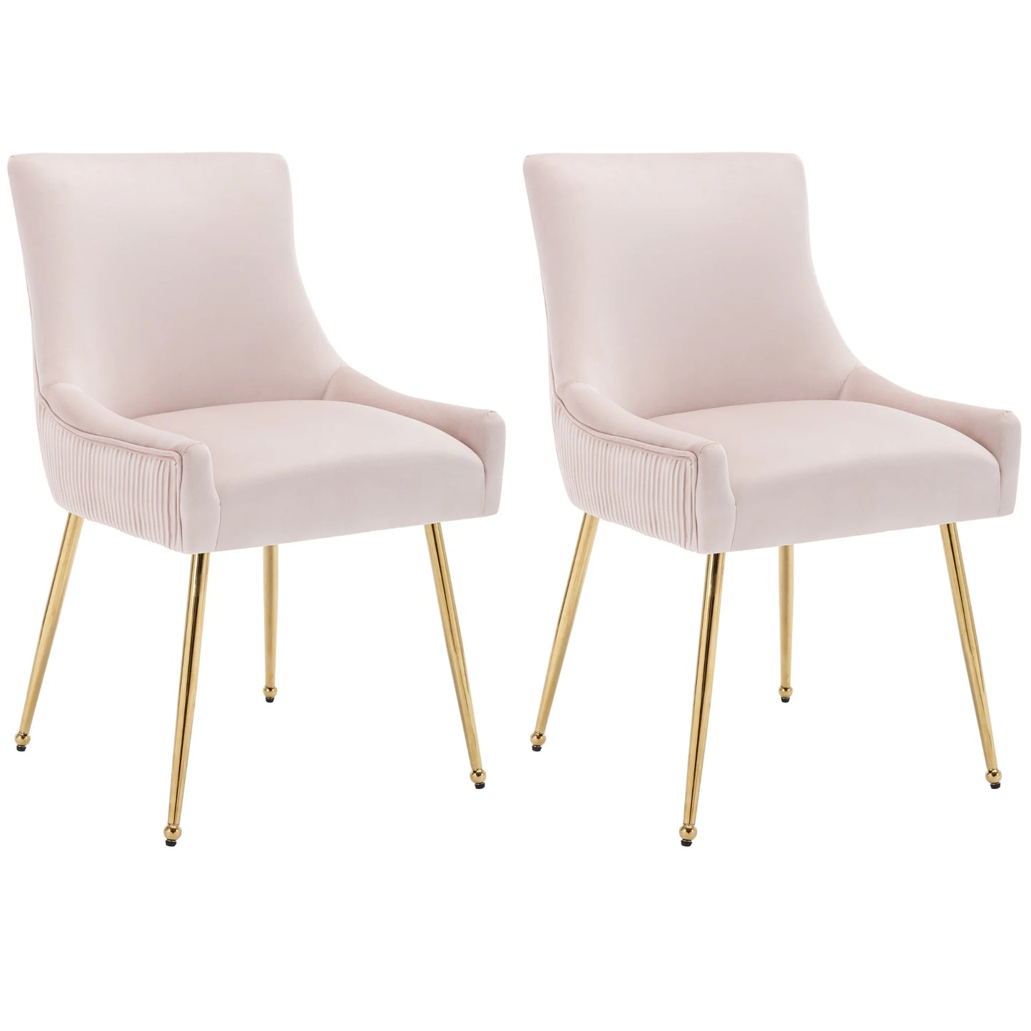 Eetkamerstoel – Stoel – Dining Chair – Velours Stoel – Set Van 2 - Gewatteerde Stoel – Metalen Pootjes – Ergonomisch Ontwerp - Roze