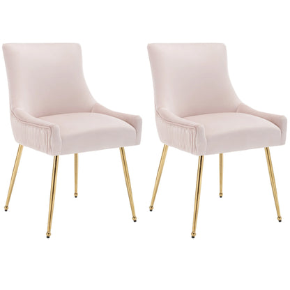 Eetkamerstoel – Stoel – Dining Chair – Velours Stoel – Set Van 2 - Gewatteerde Stoel – Metalen Pootjes – Ergonomisch Ontwerp - Roze