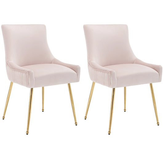 Eetkamerstoel – Stoel – Dining Chair – Velours Stoel – Set Van 2 - Gewatteerde Stoel – Metalen Pootjes – Ergonomisch Ontwerp - Roze