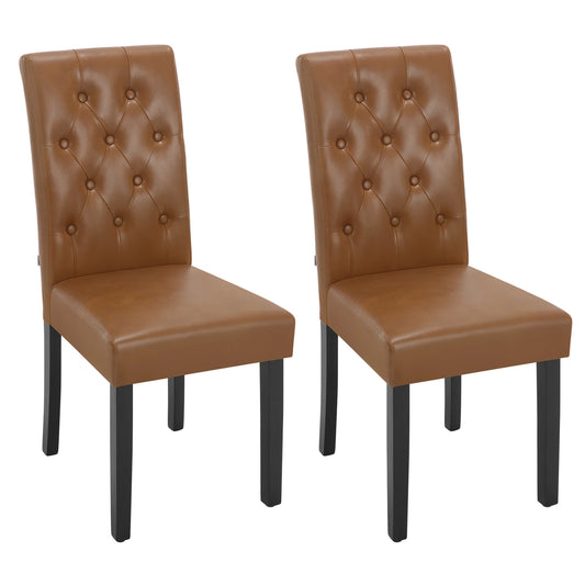 Stoel - Eetkamerstoelen - Set van 2 Kunstleer Eetkamerstoelen - Ergonomisch - Massief Houten Poten – Hoge Rugleuning - Comfortabel Gevoerd – Ergonomisch & Duurzaam – Voor Keuken - Eetkamer - 44x99x59cm - Bruin - QUORE