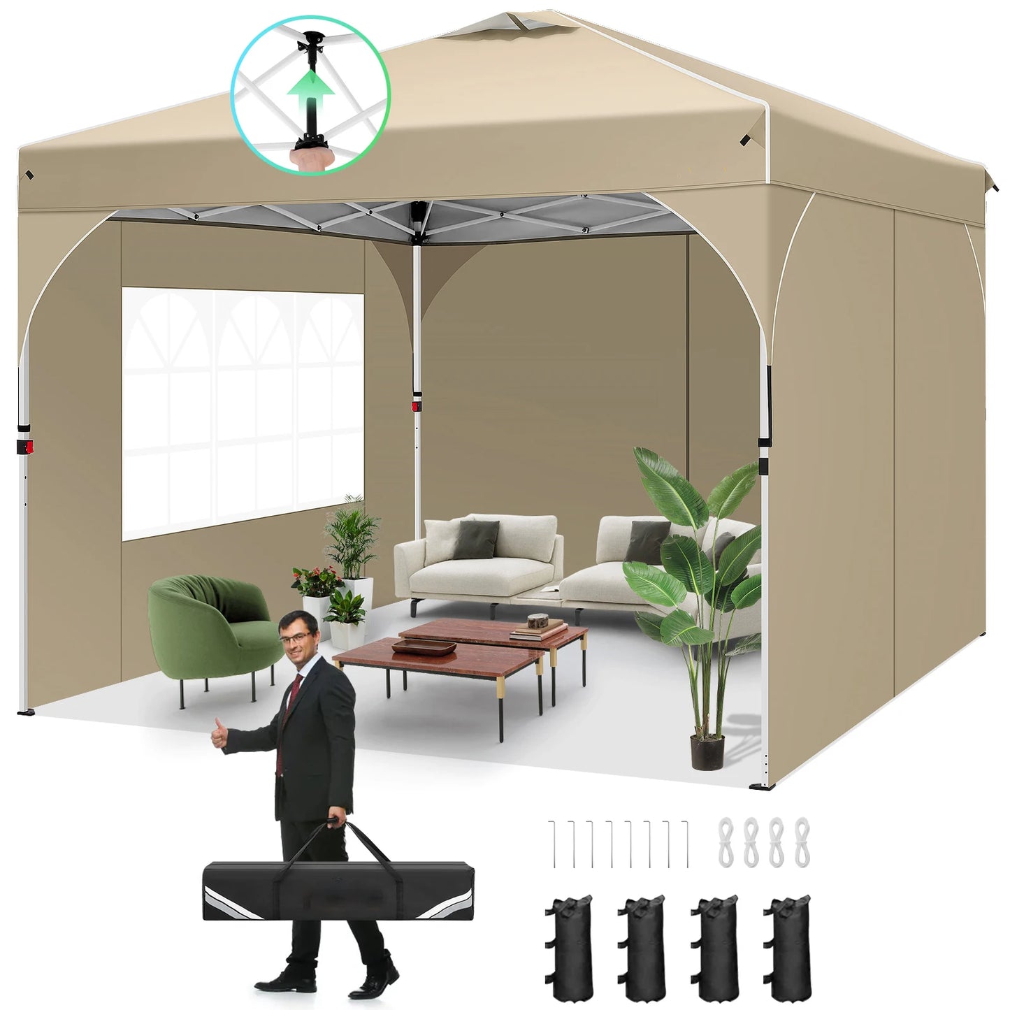 Pavilion 3x3m Waterproof Stable Winterproof Folding Gazebo Party Tent Garden Gazebo, 3 Side Panels, for Camping, Festivals