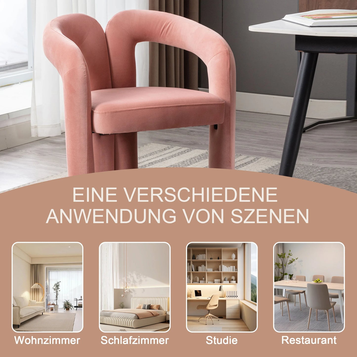 Eetkamerstoelen – Gestoffeerde Stoelen – Velvet Stoelen – Houten Stoelen – Comfortabele Zitting – Maximaal 150 Kg Draagvermogen - Roze