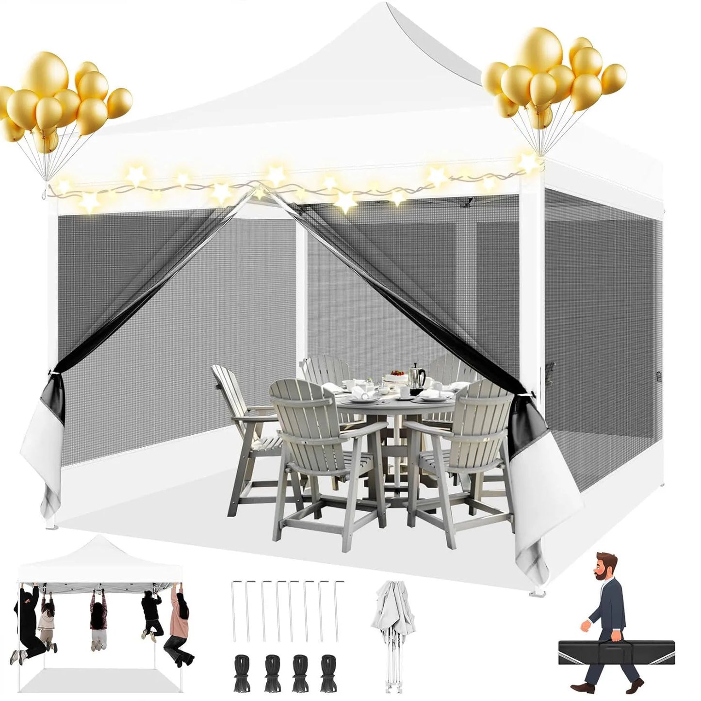 Partytent – Tuinkamer – Vouwtent – Schaduwtent – Markttent – Waterdicht – UV-Bescherming - Wit