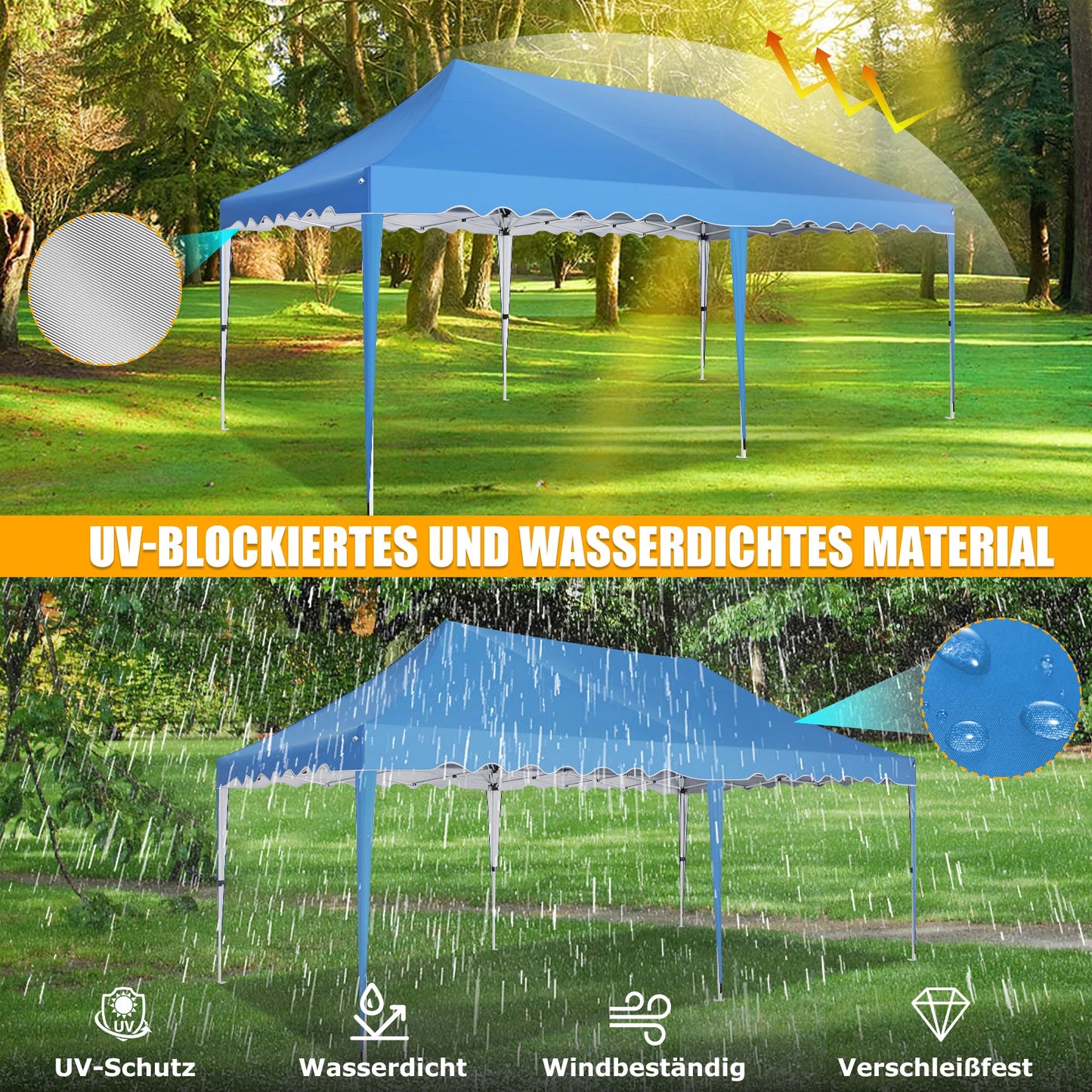 Partytent – Tent – Overkapping – Zonnescherm – Waterdicht – 3x6 Meter – Stalen Frame - Blauw