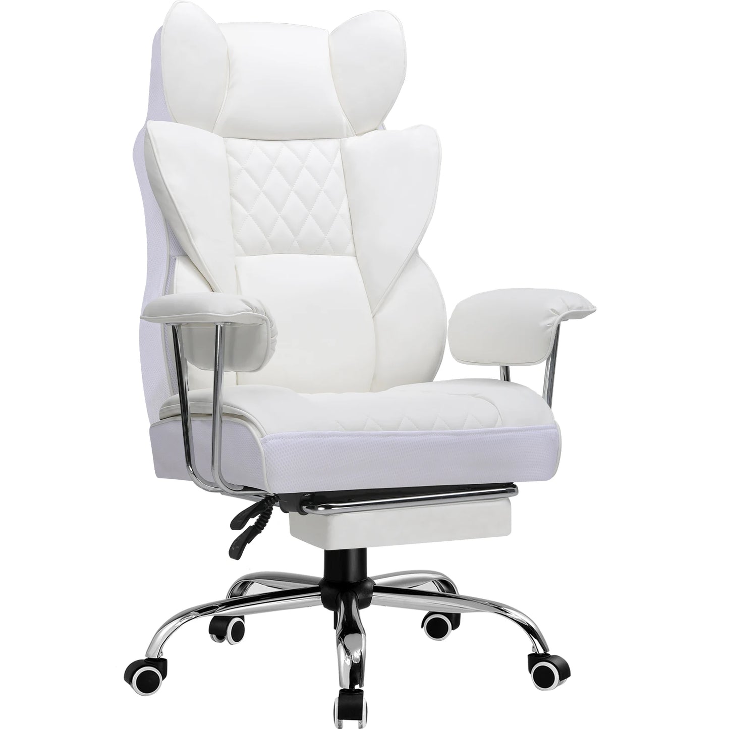 Ergonomische Bureaustoel - Gaming Stoel - Bureaustoelen Stoelen - met Pocketvering Rugsteun -Verstelbare Voetsteun - Comfortabele Brede Zitting - 90-135° Kanteling - met Armleuningen en Wieltjes - Wit - Stof - QUORE