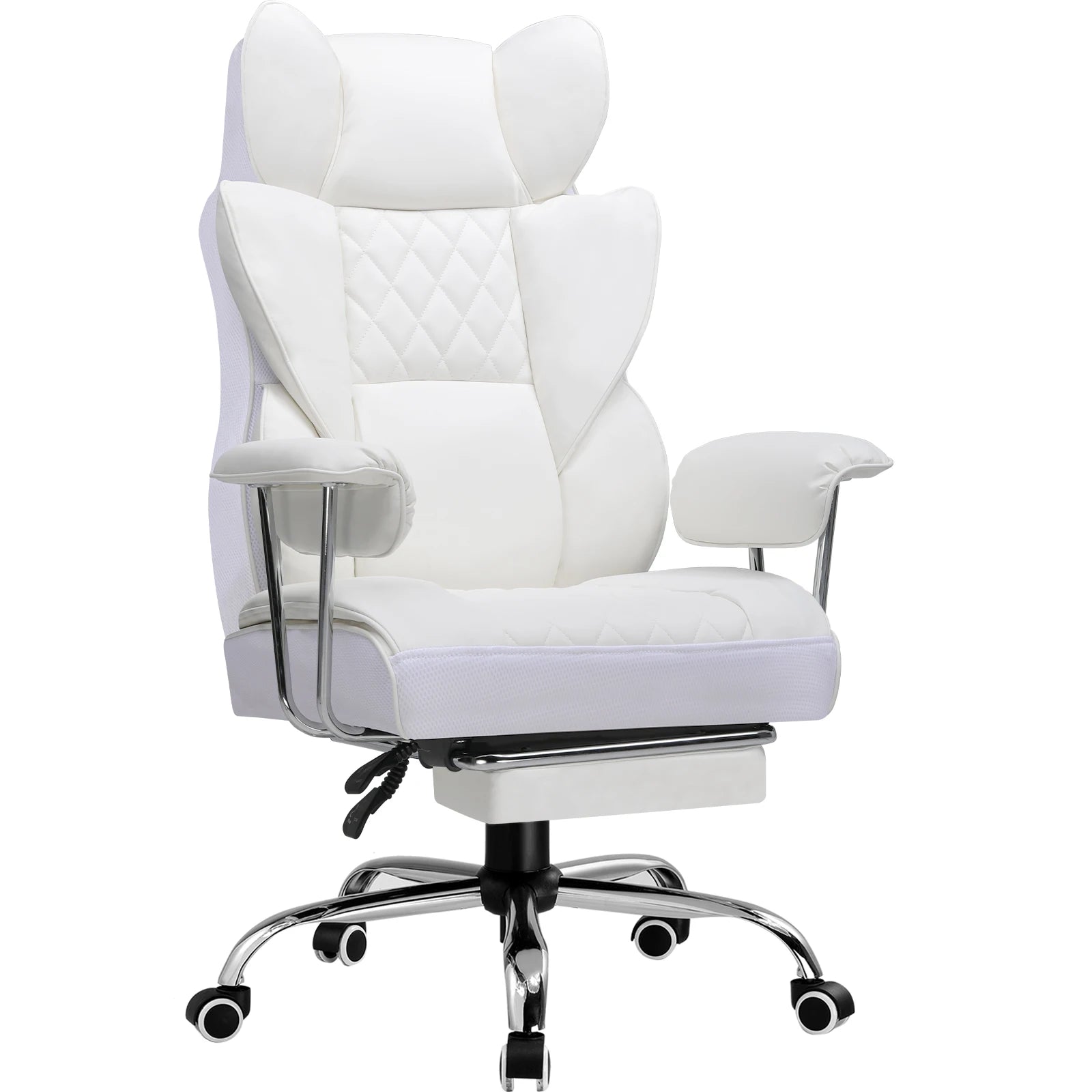 Ergonomische Bureaustoel - Gaming Stoel - Bureaustoelen Stoelen - met Pocketvering Rugsteun -Verstelbare Voetsteun - Comfortabele Brede Zitting - 90-135° Kanteling - met Armleuningen en Wieltjes - Wit - Stof - QUORE