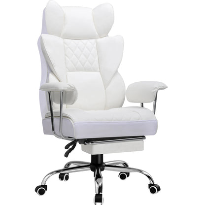 Ergonomische Bureaustoel - Gaming Stoel - Bureaustoelen Stoelen - met Pocketvering Rugsteun -Verstelbare Voetsteun - Comfortabele Brede Zitting - 90-135° Kanteling - met Armleuningen en Wieltjes - Wit - Stof - QUORE