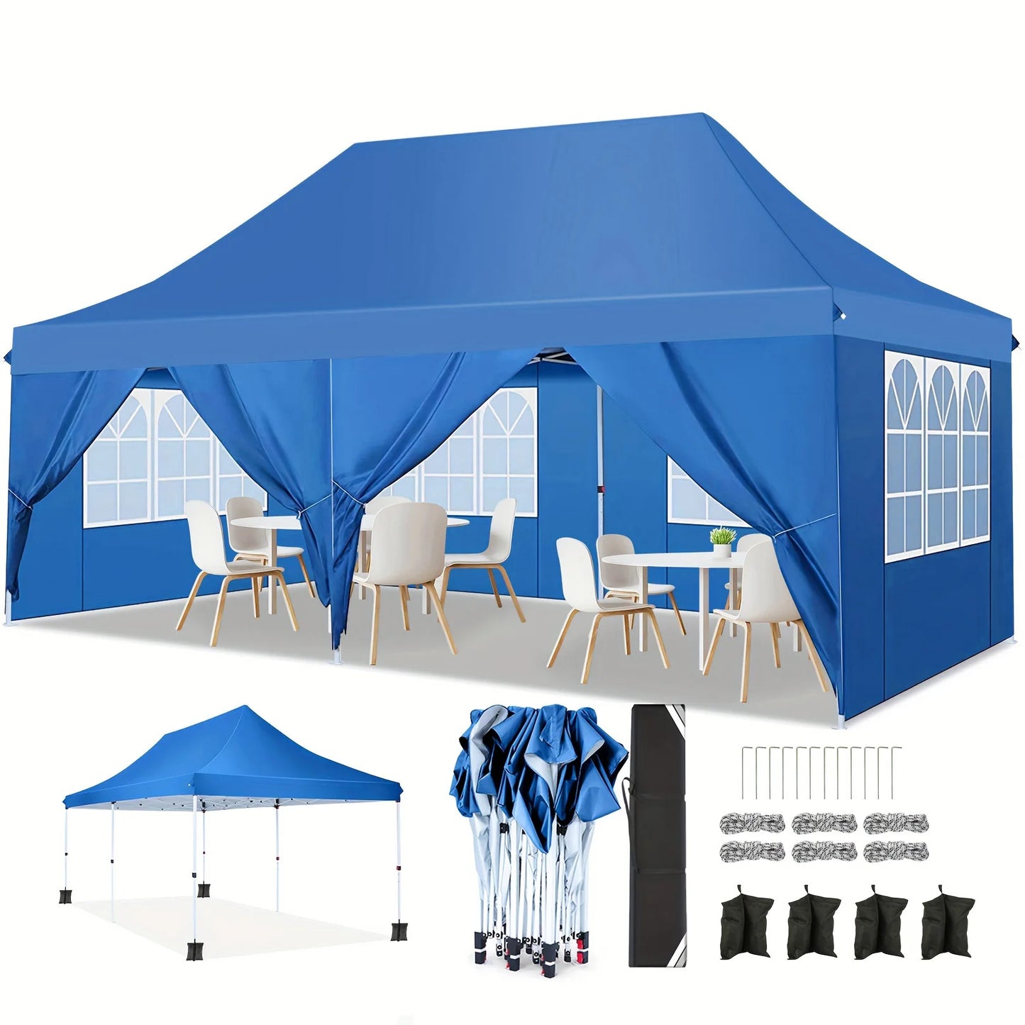 Partytent – Feesttent – Evenemententent – Tuinfeesttent – Grote Afmetingen 3x6 Meter – Waterdicht Oxford 210D - Blauw