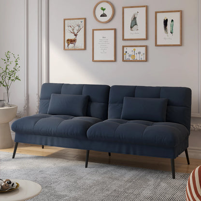 Hoekbank Met Slaapfunctie – 3-Zitsbank – Slaapbank – Loungebank – Verstelbare Rugleuning – Katoenen Fluweel – Metalen Frame - Diepblauw