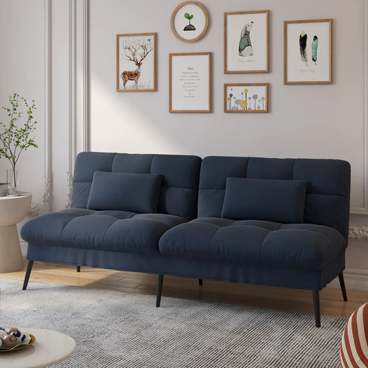 Hoekbank Met Slaapfunctie – 3-Zitsbank – Slaapbank – Loungebank – Verstelbare Rugleuning – Katoenen Fluweel – Metalen Frame - Diepblauw