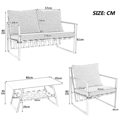 Tuinset Voor 4 Personen – Loungeset – Terrasmeubilair – Buitenmeubilair – Balkonset – Gegalvaniseerd Stalen Frame – Weerbestendige Kussens