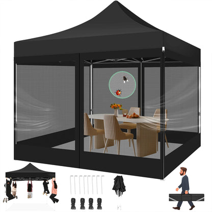 Opvouwbaar Tuinhuisje – Pop-Up Tent – Overkapping – Insectenbescherming – Waterdicht Oxford – Drie Verstelbare Hoogtes - Zwart - QUORE