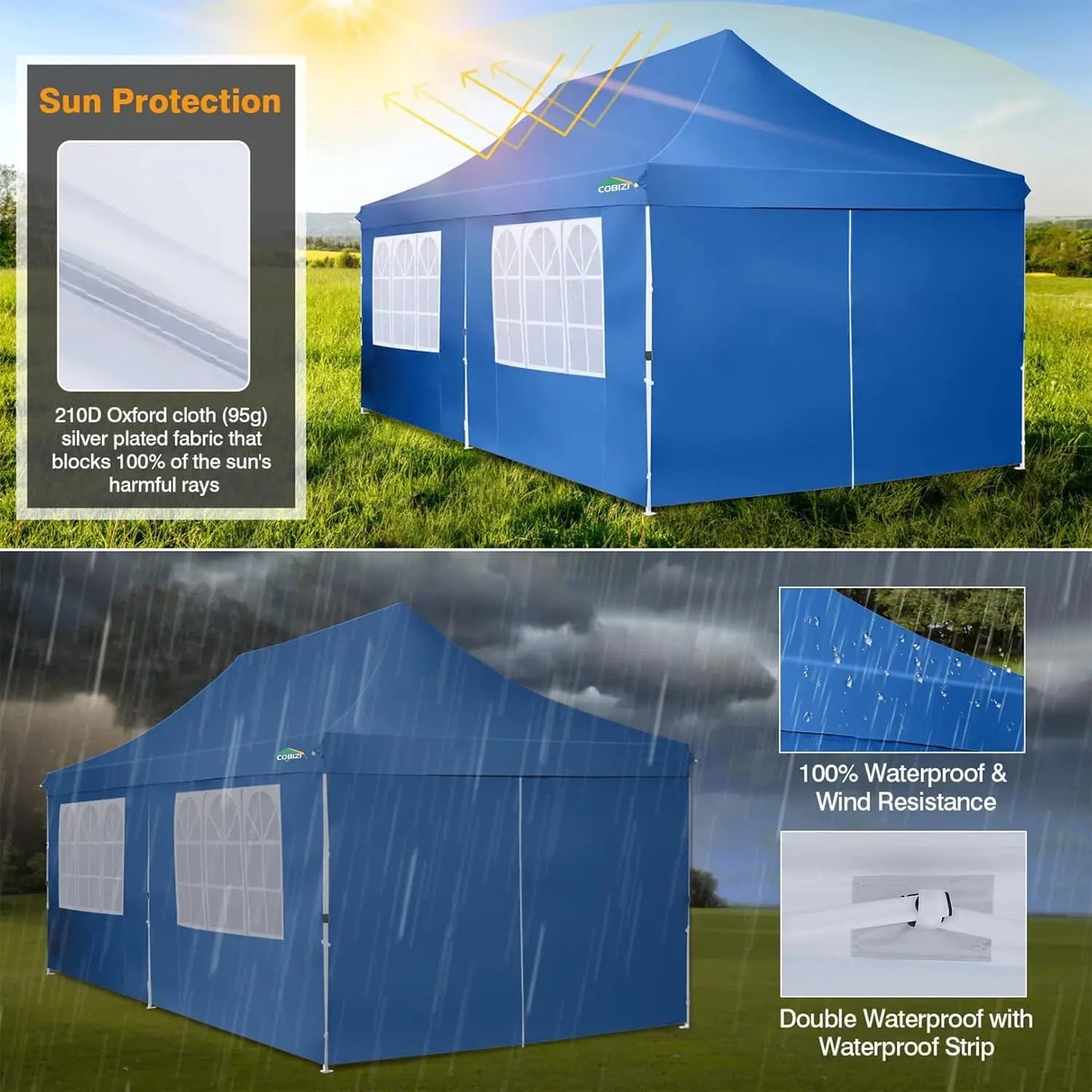 Gevouwen Gazebo – Overkapping – Tuentent – Partytent – 3x6 Meter – Waterdicht Oxford – Verstelbare Hoogte - Blauw - QUORE