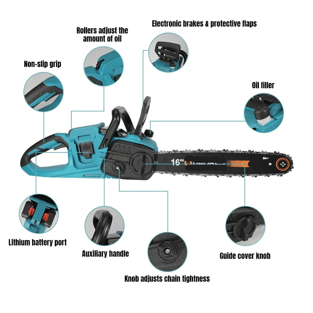 Kettingzaag - Snoeizaag - Takkenzaag - Handzaag - Draadloze -  16 Inch - 3500W - 18V - Brushless - Boom- en Houtzagen - Tuin - Zonder Accu