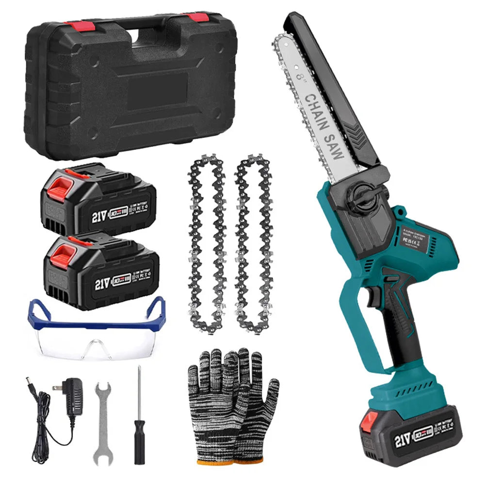 Mini Kettingzaag - Takkenzaag - Handzaag - Snoeizaag - Draadloze - 8 Inch - 18V - 3000W - Brushless - Boom- en Houtzagen - Tuin - Lightweight - 2 Accu