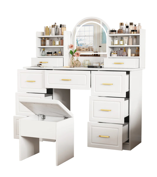 Kaptafel – Make-Up Tafel – Beautytafel – Schminktafel – 9 Laden – LED-Spiegel Met Lichtstanden
