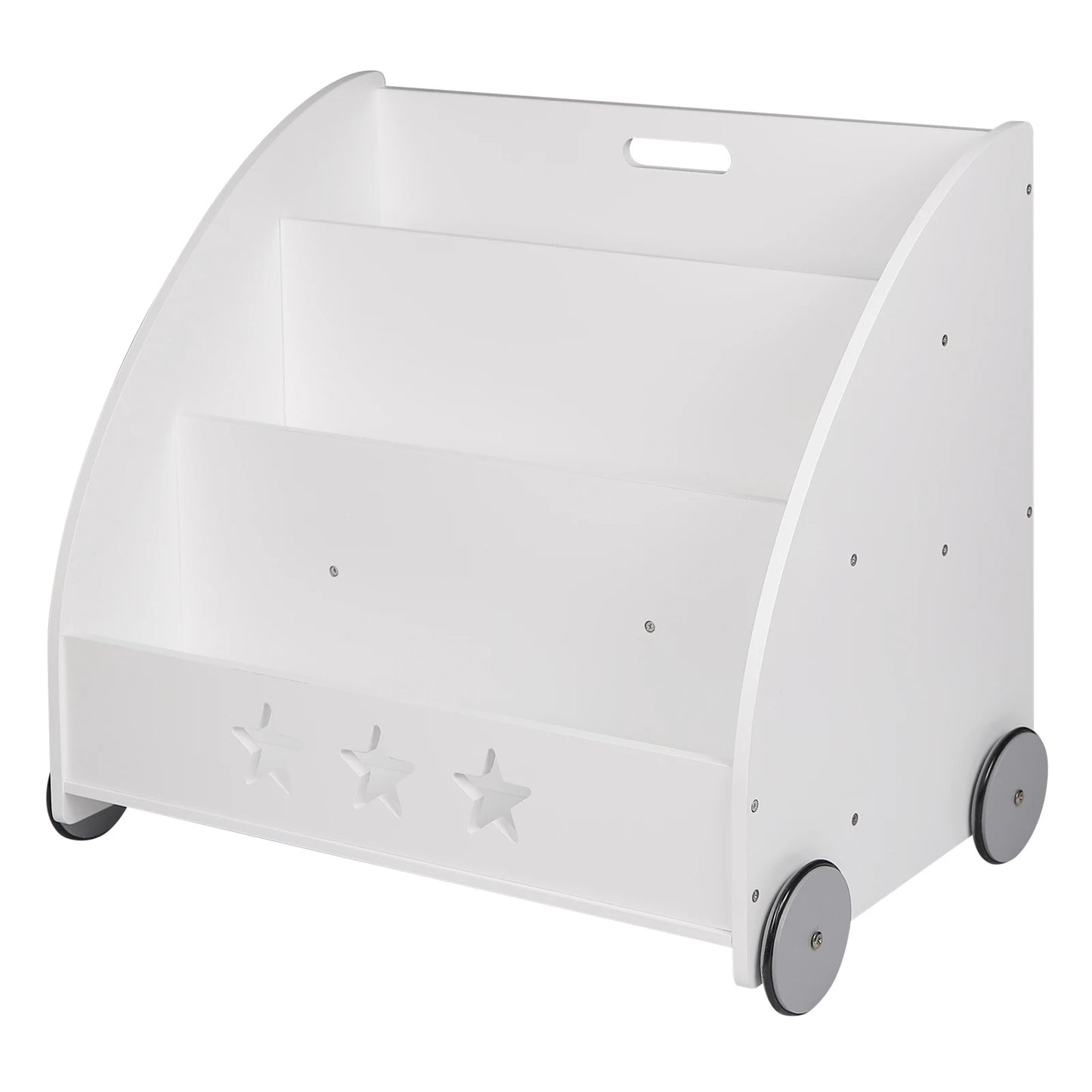 Kinderboekenkast - Boekenkast - Kinderkast - Boekenrek - met Wielen - Opbergkast met 3 Planken – Multifunctionele Organizer voor Kinderkamers - Wit