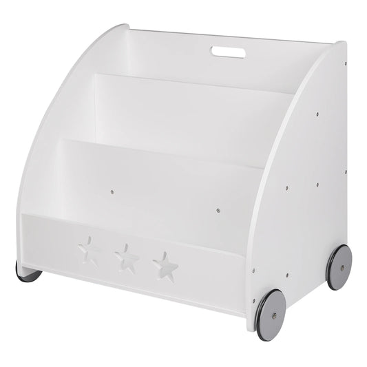 Kinderboekenkast - Boekenkast - Kinderkast - Boekenrek - met Wielen - Opbergkast met 3 Planken – Multifunctionele Organizer voor Kinderkamers - Wit