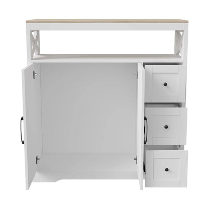 Houten Dressoir – Opbergkast – Sideboard – Kast – Ladekast – Wit Met Houtaccenten – 3 Laden & 2 Deuren – Compact 100x40x72,3 cm