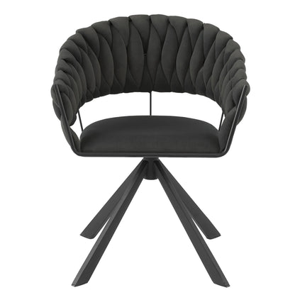 Draaibare Eetkamerstoelen - Moderne Fluwelen - Gestoffeerde Stoelen met Armleuning - Gewatteerd Comfort - Stoelen voor Keuken - Woonkamer of Slaapkamer - Set van 2 - Donkergrijs
