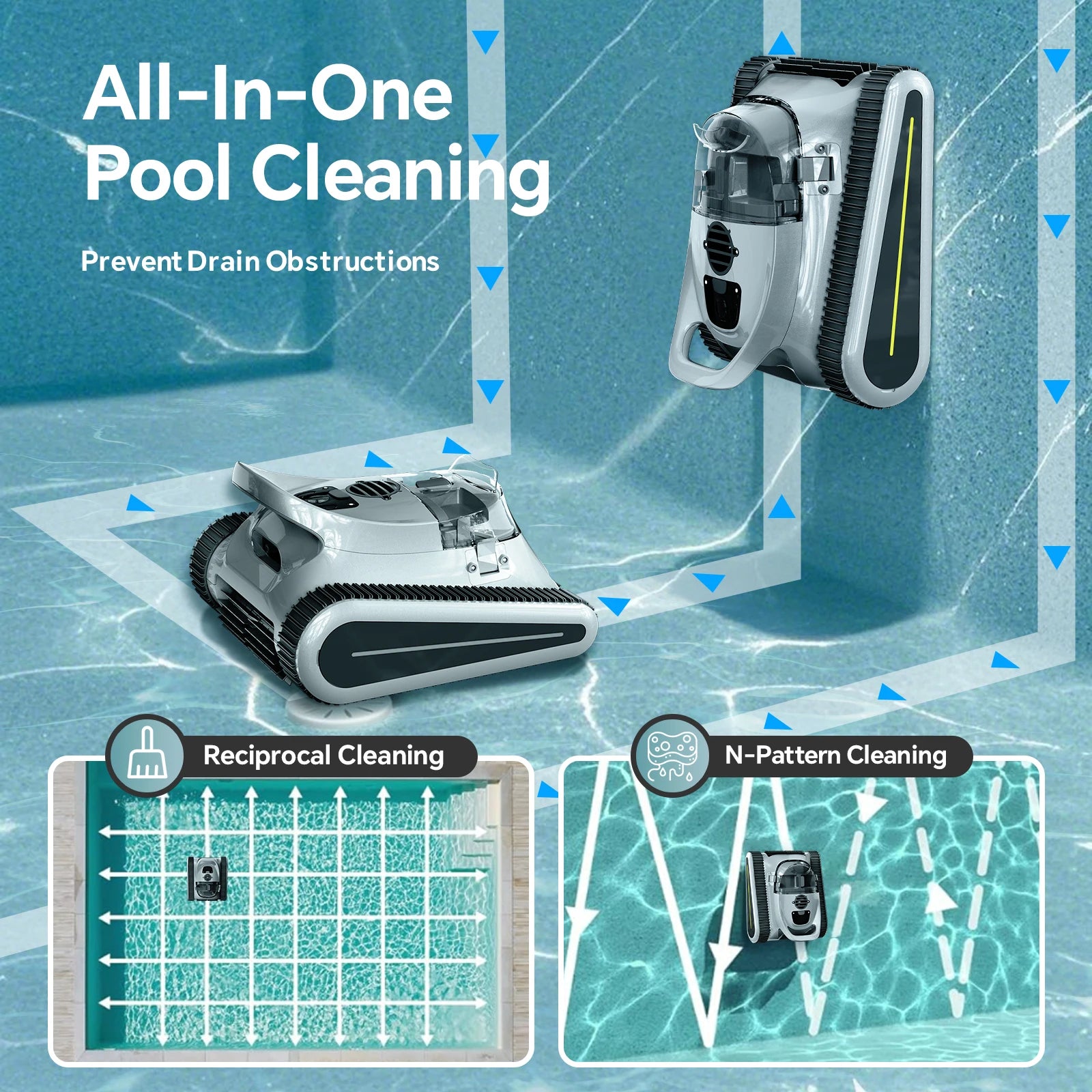 Draadloze Zwembadrobot – Zwembadreiniger – Automatische Poolrobot – Batterijrobot – Vloer En Wandreiniging – 180W Zuigmotor – 180 Minuten Batterijduur - QUORE