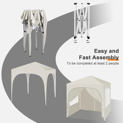 Opvouwbare Partytent - Easy up Partytent - Pop-up Paviljoen - 2x2m - Verstelbare Hoogte - Zijwanden - Waterdicht - UV - Bescherming - Buiten - Beige