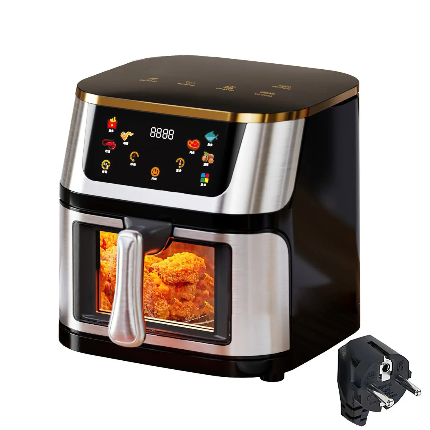 Heteluchtfriteuse – Airfryer - Airfryer Oven - 8L - 1400W - Airfryer Zonder Olie - LED Touchscreen - Kijkvenster - RVS - Hoge Temperatuur - Zwart