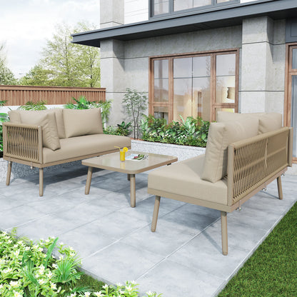 L-Vormige Tuin Loungeset – Hoekbank – Tuinmeubelen – Buitenbank – Loungesofa – Handgeweven Rope – 10 Cm Dikke Kussens