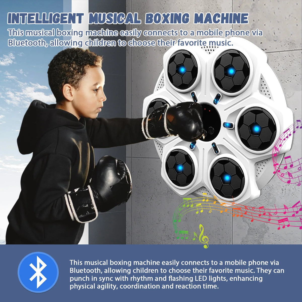 New Smart Music Boxing Machine Home Wall Target Trainer Games Toys Children Decompression With Bluetooth 3 Speed ​​Boxing Machine