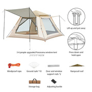 Kampeertent - Tent - Camping - Pop up Tent - 3-4 Persoon - Waterdichte Campingtent - One-touch Tent Grote Zaal - Tweedeurs Tent met Twee Ramen