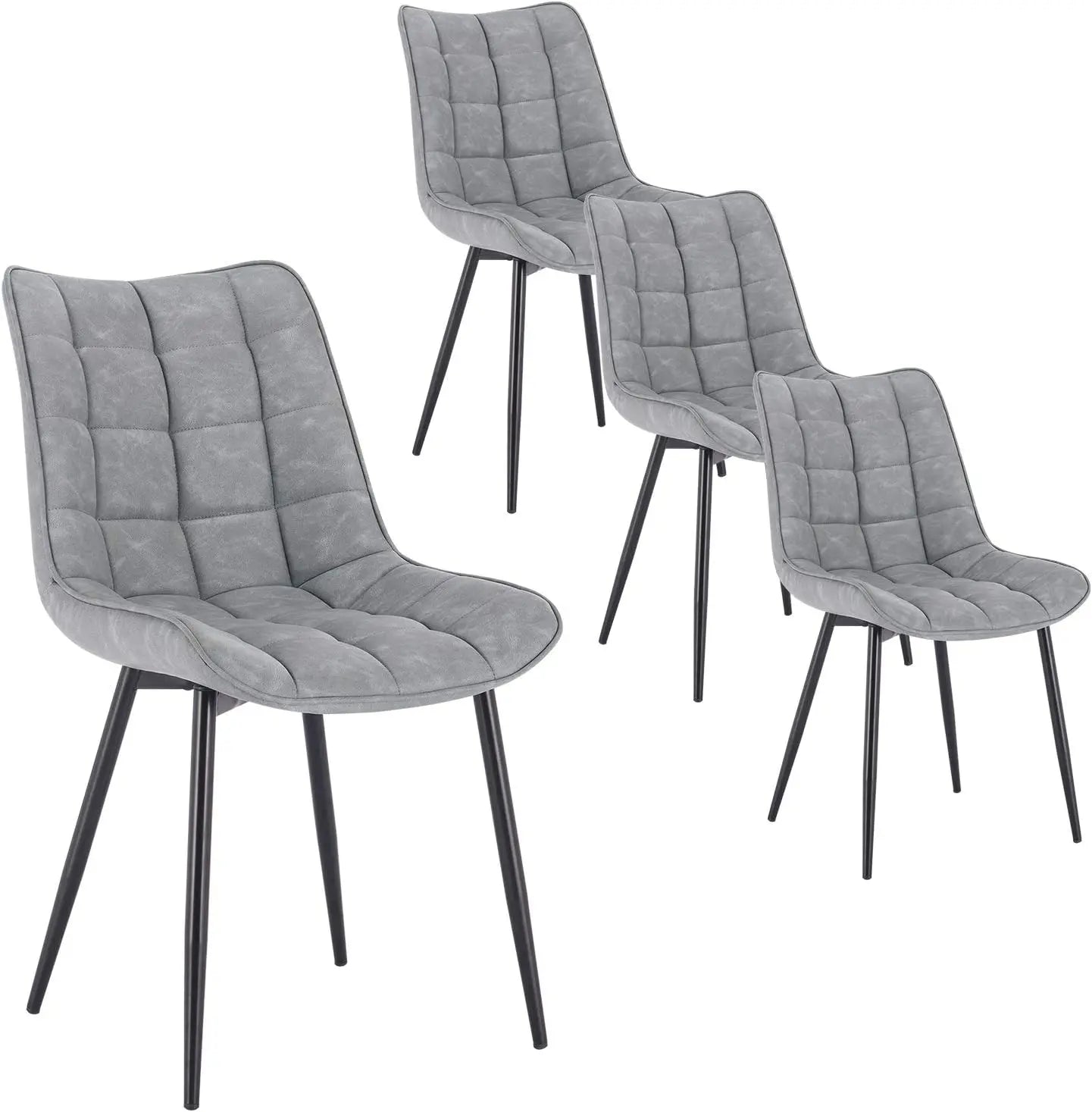 Eetkamerstoelen – Bureaustoelen – Makeup Stoelen – Stoelen Set 4 – Ergonomisch Design – Metalen Poten - Leer Grijs - QUORE