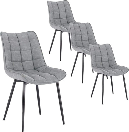 Eetkamerstoelen – Bureaustoelen – Makeup Stoelen – Stoelen Set 4 – Ergonomisch Design – Metalen Poten - Leer Grijs - QUORE
