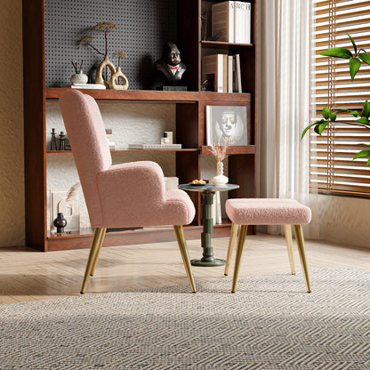 Moderne Fauteuil - Loungestoel - Relaxstoel - Met Voetsteun - Hoge Rugleuning - Armleuningen - Comfortabele - Unieke Stoelen - Geschikt Voor - Woonkamer - Lamswol - Roze