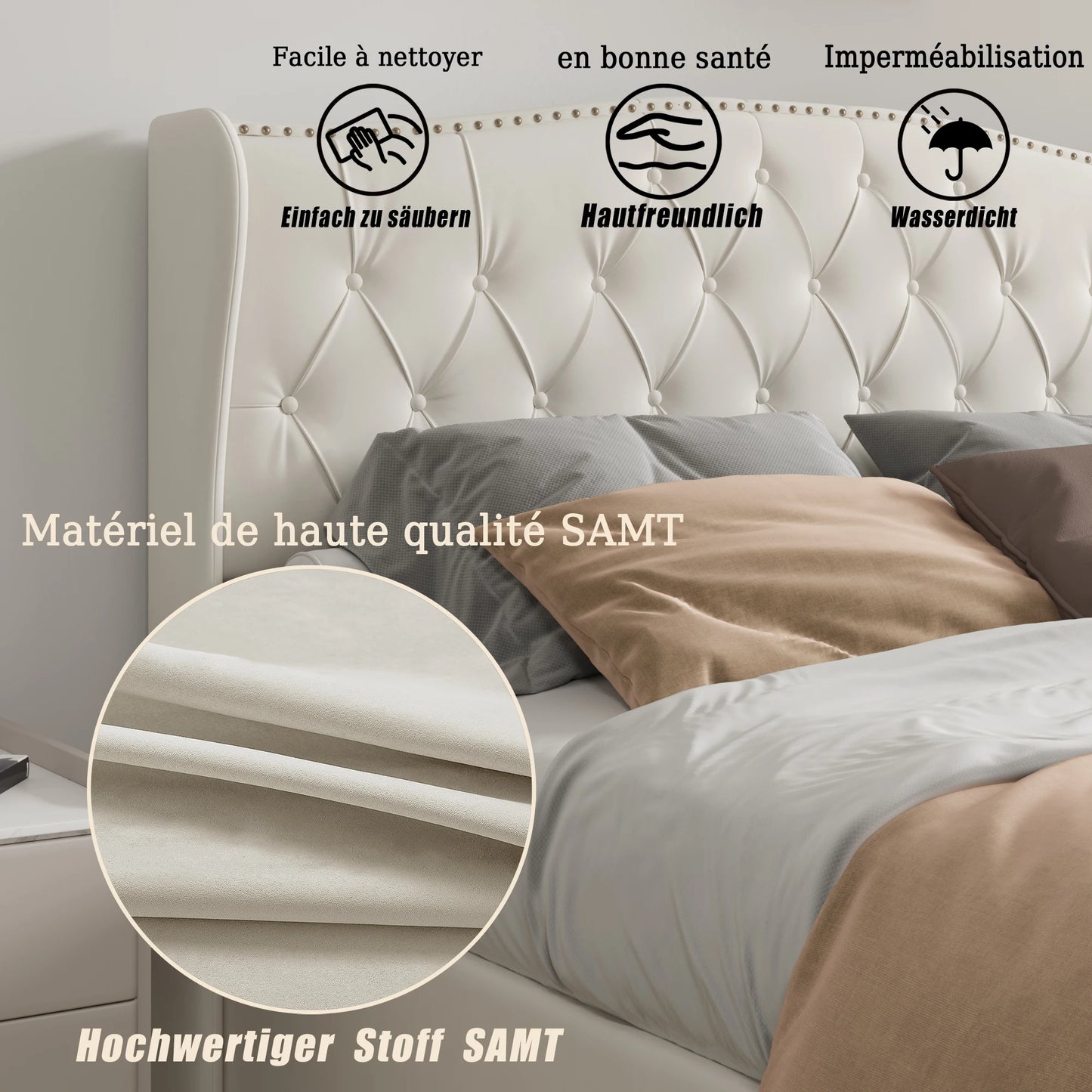 Tweepersoonsbed – Opbergbed – Bedframe – Slaapbed – Fluwelen Bed – 140 x 200 cm – Hydraulische Opbergruimte – Stevig Metalen Frame