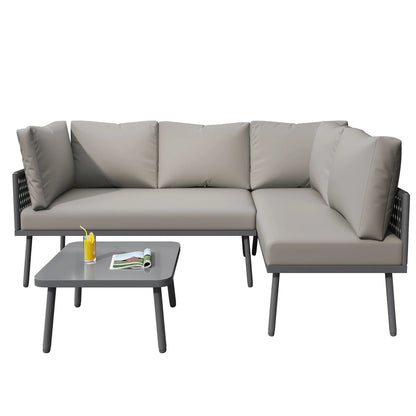 L-Vormige Tuin Loungeset – Hoekbank – Tuinmeubelen – Buitenbank – Loungesofa – Handgeweven Rope – 10 Cm Dikke Kussens