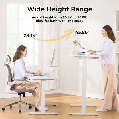 Zit-Sta Bureau - Bureau - Computerbureau - Kantoor Tafel - Werktafel - Verstelbaar - Elektrisch - 120x60cm - Monitorstandaard - Geheugenfunctie - Lade en Tabletstandaard - Ergonomisch - Wit - QUORE