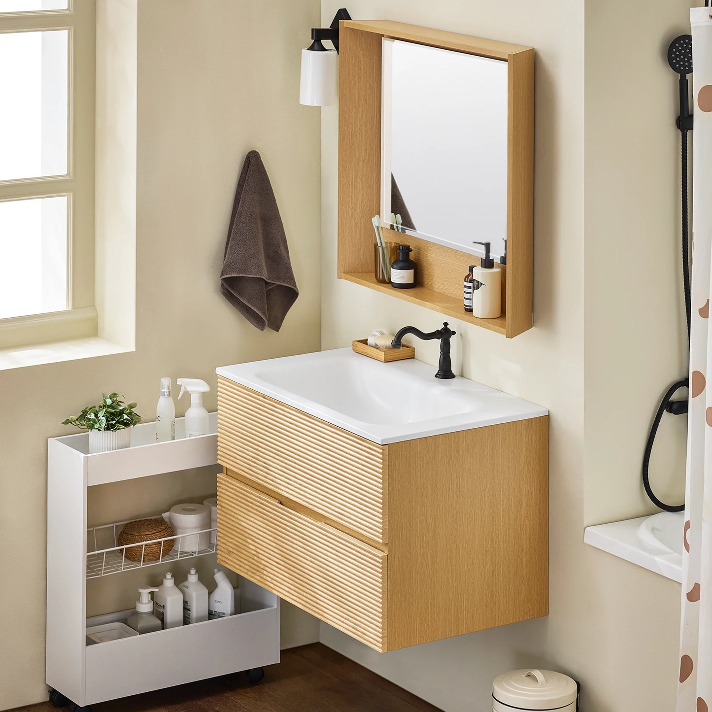 Bekkenstoel – Zithulpstoel – Ergonomische Stoel – Zitcomfort – Stoelverhoger NATURE – Compact Design – MDF Met Keramische Wasbak