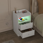 WOLTU Bedside Table with Charging Station USB Sockets Ports Side Table with LED Light Overbed Table Wooden Bedroom Furniture (Copy)