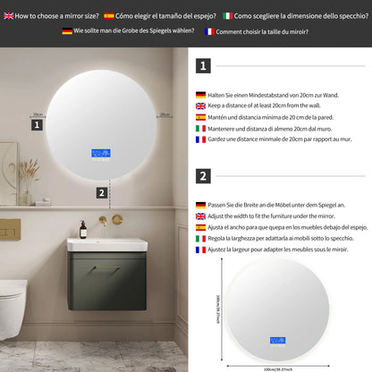 Ronde Badkamerspiegel – Spiegelwand – LED Spiegel – Badkamerwandspiegel – Verlichte Spiegel – Ø 1000mm – Anti-Condensfunctie – Temperatuurweergave