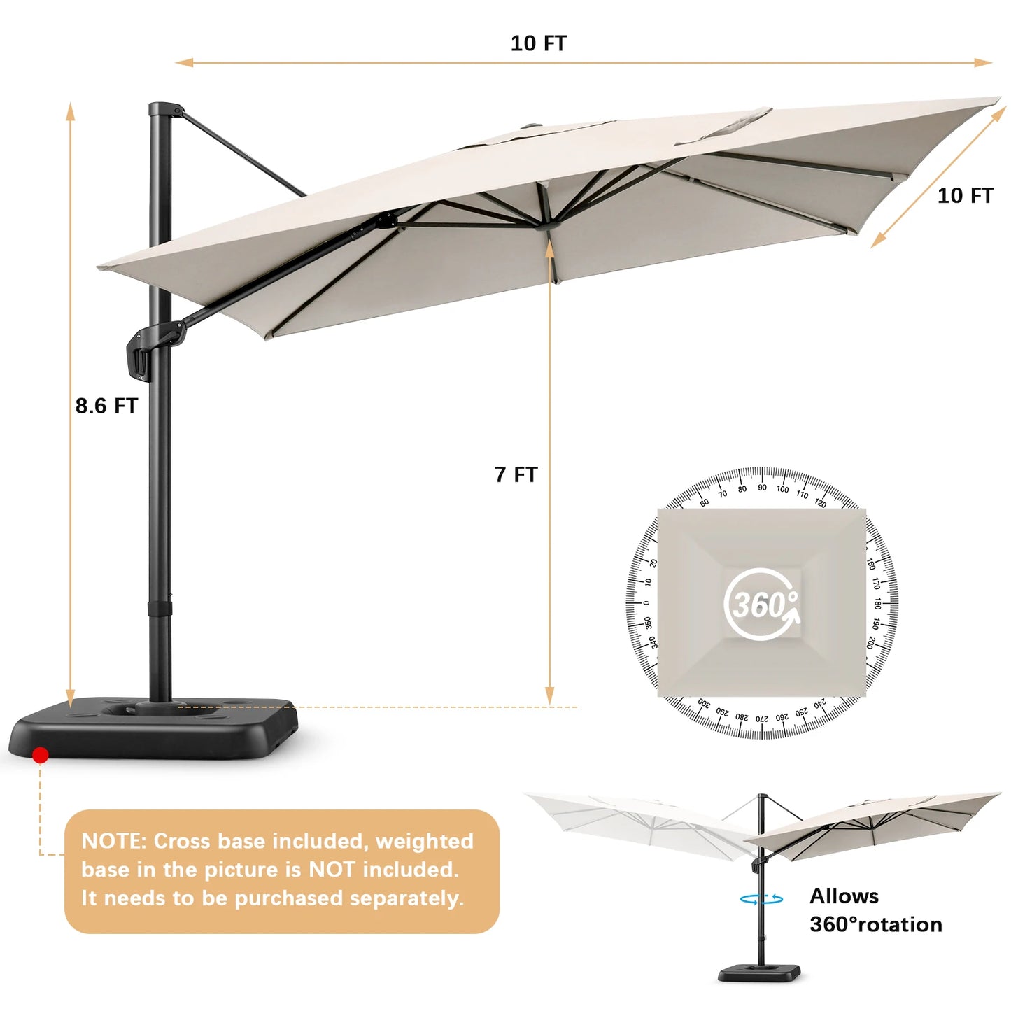 Zweefparasol – Hangparasols – Verstelbare Parasol – Aluminium Parasol – 3×3 Meter – 360° Draaibaar – UV- En Waterbestendig - Marineblauw