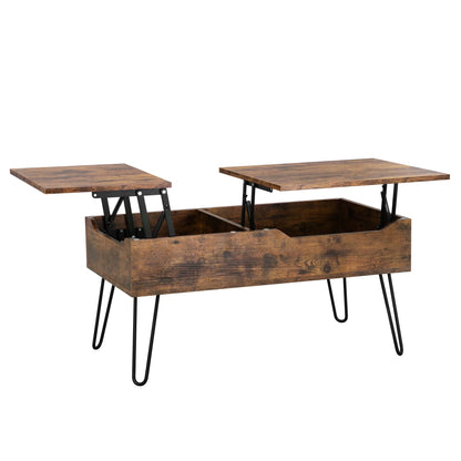 Adjustable Coffee Table with Storage Space – Double Lift System – Industrial Design – Stable &amp; Space Saving – Vintage Brown