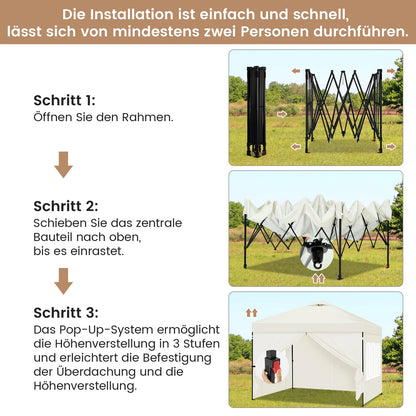 Paviljoen - Tuinpaviljoen - Partytent - Tuintent - Pop-up Kliksysteem - Stabiel - Vouwtent - Opvouwbaar - Waterdicht - Winterbestendig - 50+UV-Bescherming - voor Tuin - Buiten - Achtertuin - 210D Oxford - 3 x 3 m - Beige